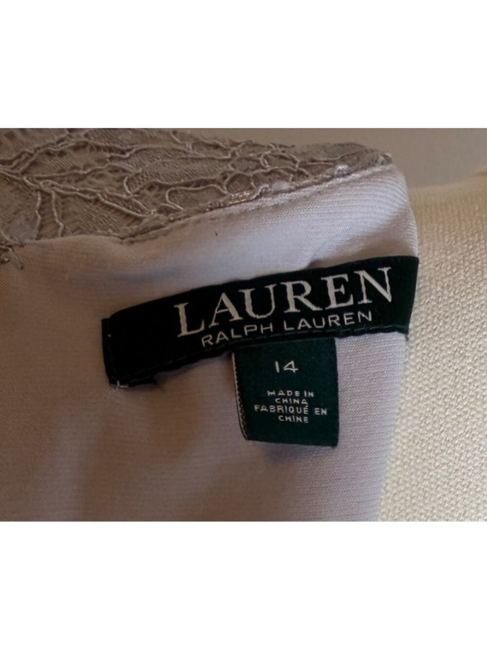 Lauren Ralph Lauren Silver Lace Sleeveless Gown with Ruffle Hem, Formal, SZ 14 - Picture 7 of 9